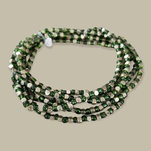 Hand Crafted Boho Six Piece Glass and Metal Bead Stackable Bracelet Set